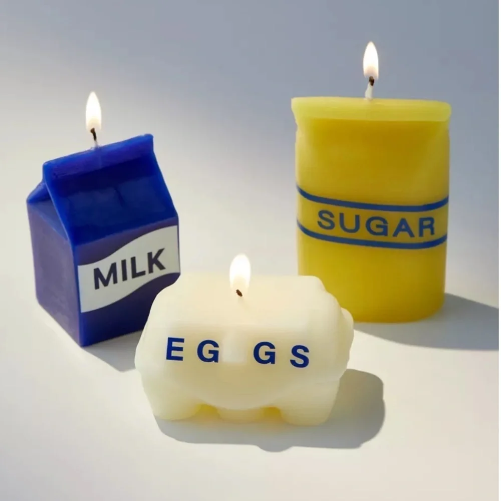 Urban Outfitters Novelty Candle Set NEW baking ingredients milk, eggs, sugar